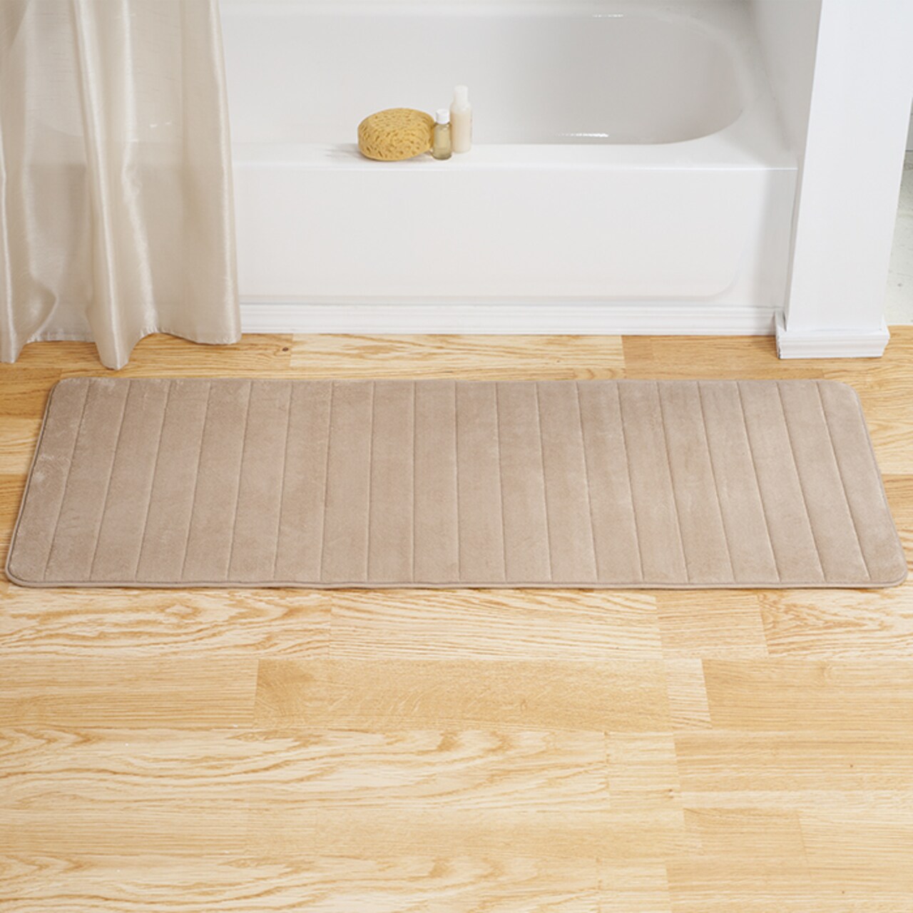 Lavish Home Memory Foam Striped Extra Long Bath Mat - Taupe - 24X60